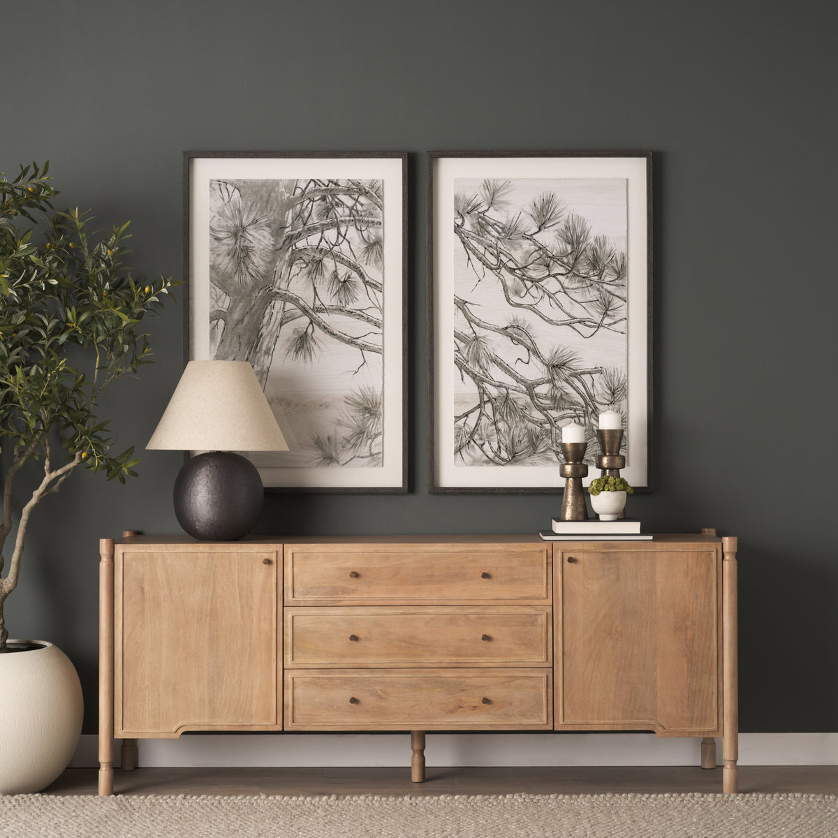 Phil Dark Brown Wood 2 Door 3 Drawer Closed Sideboard-Sideboards & Buffets-DECOROLALA