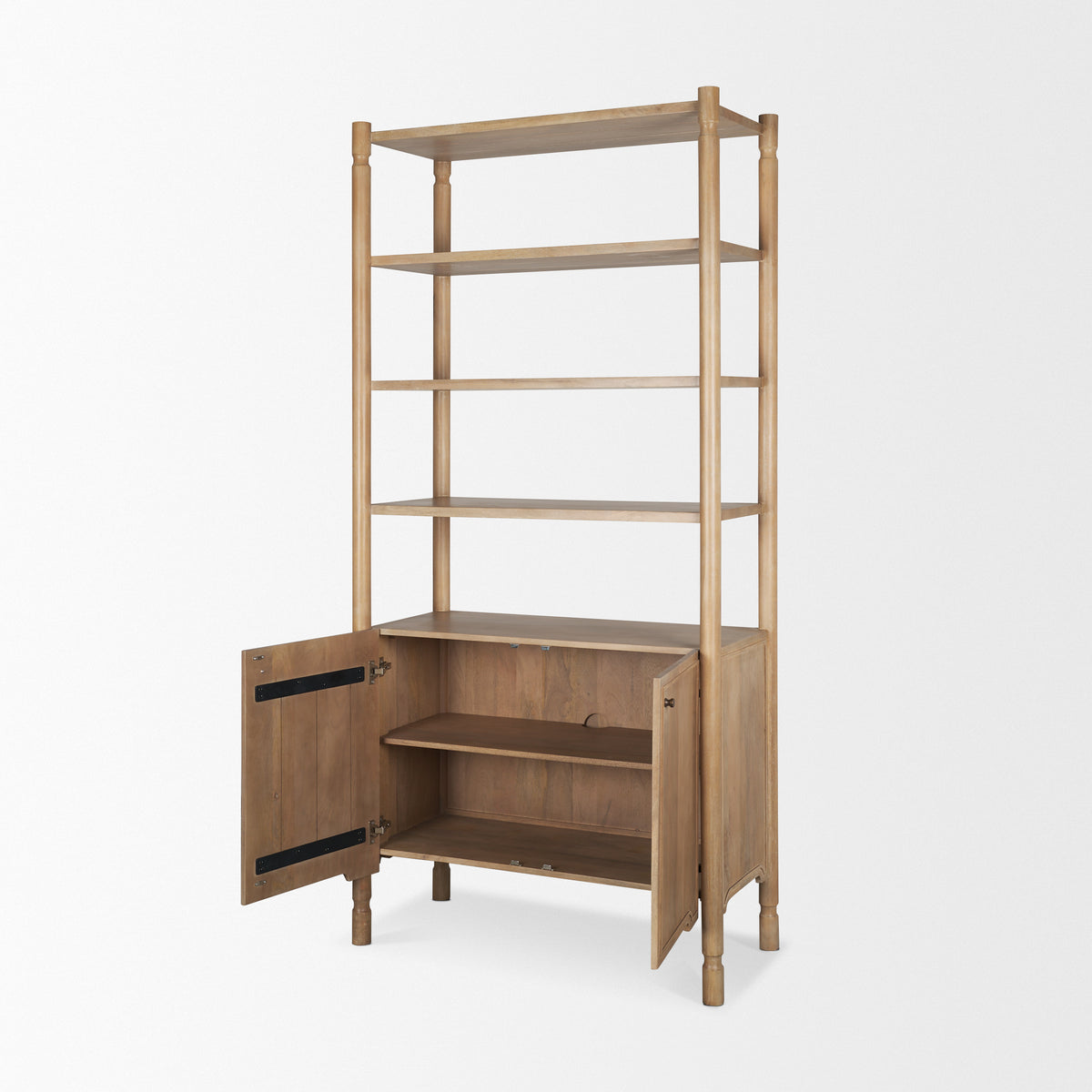 Phil Dark Brown Wood 2 Door 3 Shelves Open Shelving Unit-Shelving-DECOROLALA