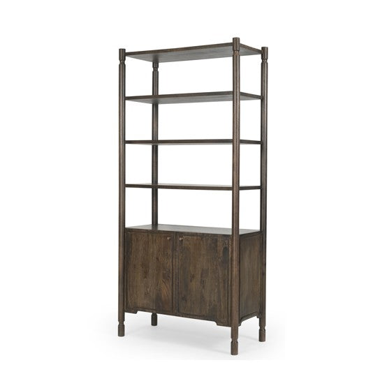 Phil Dark Brown Wood 2 Door 3 Shelves Open Shelving Unit-Shelving-DECOROLALA