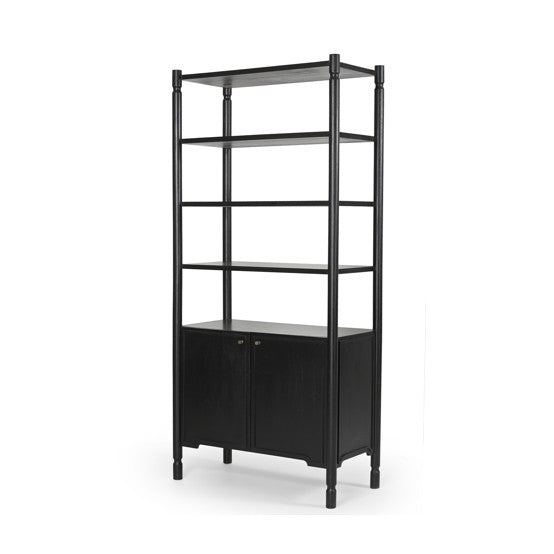 Phil Dark Brown Wood 2 Door 3 Shelves Open Shelving Unit-Shelving-DECOROLALA