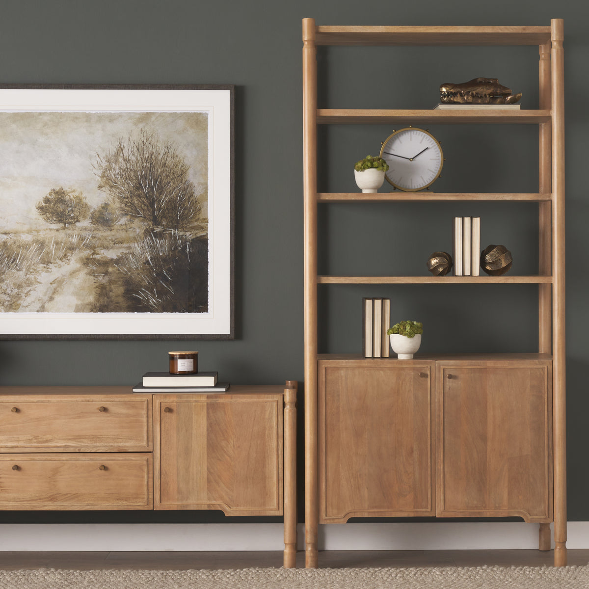 Phil Dark Brown Wood 2 Door 3 Shelves Open Shelving Unit-Shelving-DECOROLALA