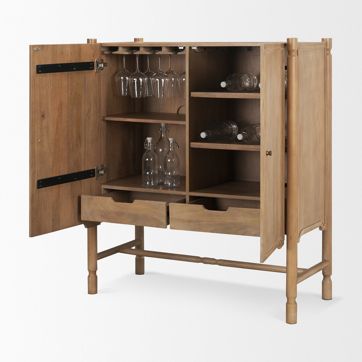 Phil Dark Brown Wood 2 Door Bar Cabinet-Cabinets-DECOROLALA
