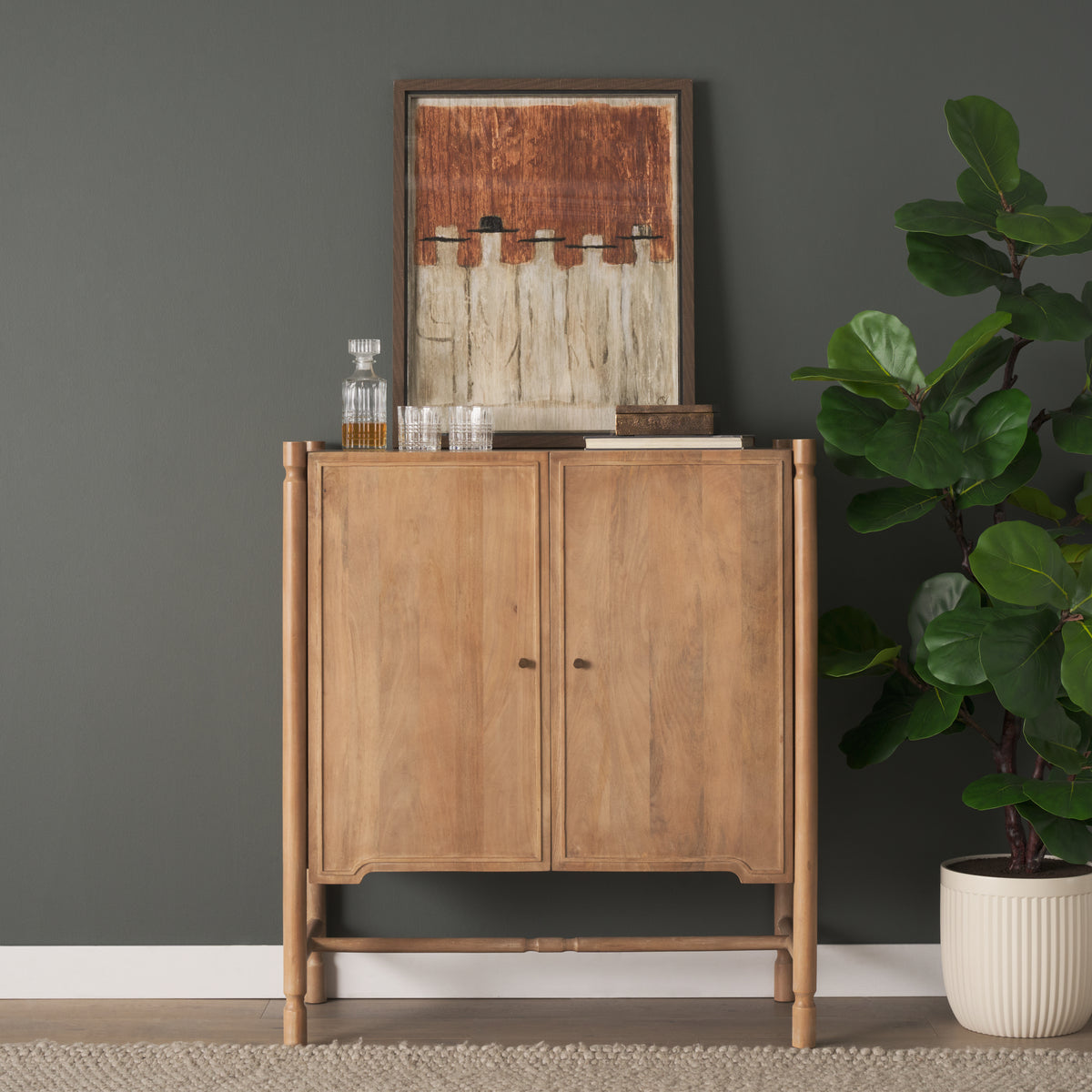 Phil Dark Brown Wood 2 Door Bar Cabinet-Storage Cabinets-DECOROLALA
