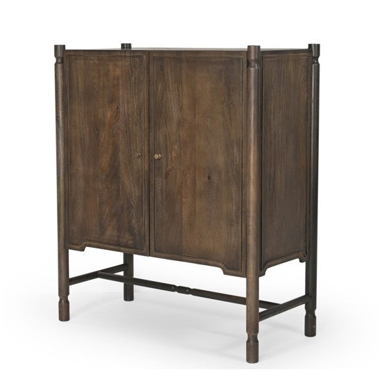 Phil Dark Brown Wood 2 Door Bar Cabinet-Storage Cabinets-DECOROLALA