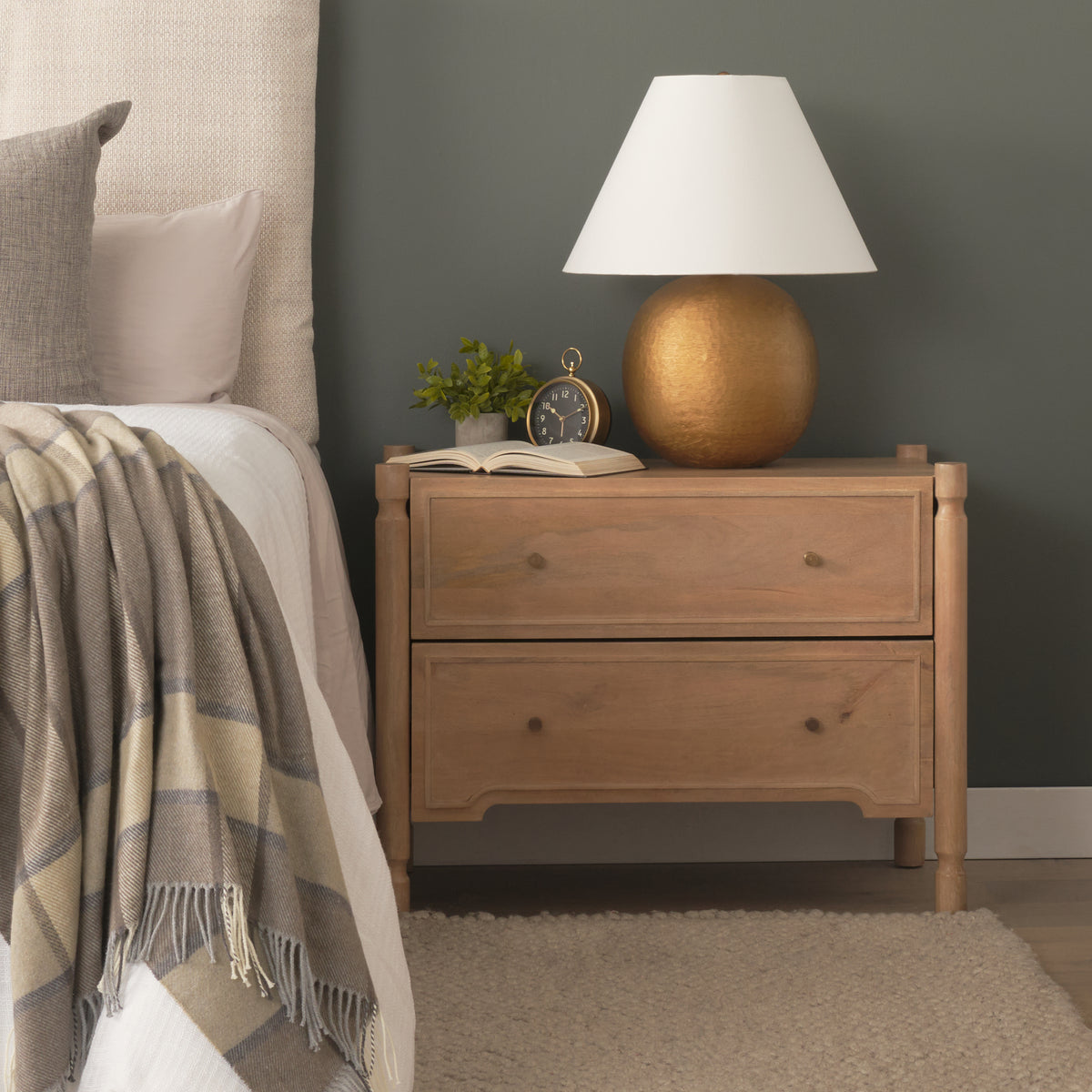 Phil Dark Wood 2 Drawer Nightstand-Nightstands-DECOROLALA