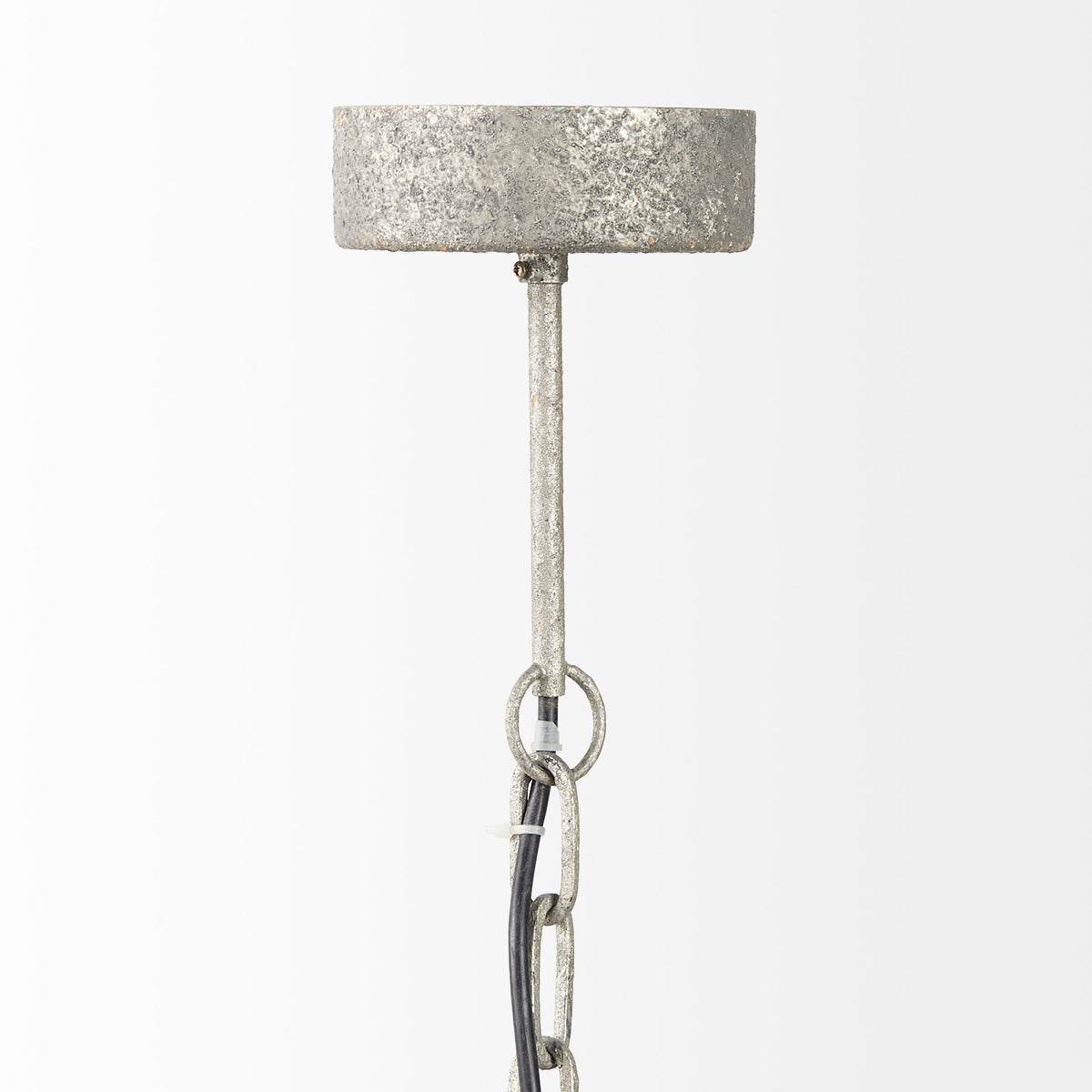 Phillum (29"x37") Silver Metal Chassis and White Wood Beaded Six Bulb Chandelier-Chandeliers-DECOROLALA
