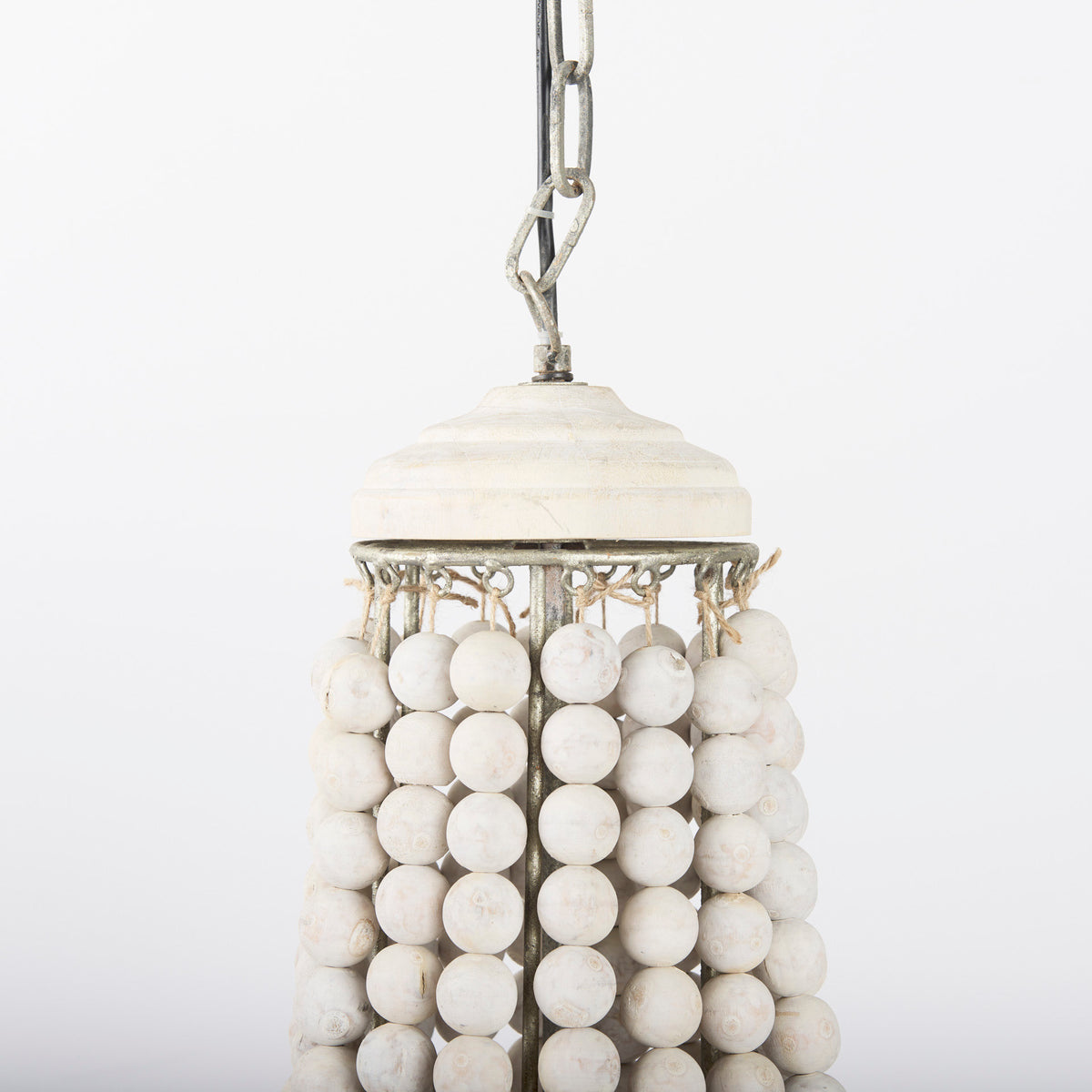 Phillum (29"x37") Silver Metal Chassis and White Wood Beaded Six Bulb Chandelier-Chandeliers-DECOROLALA
