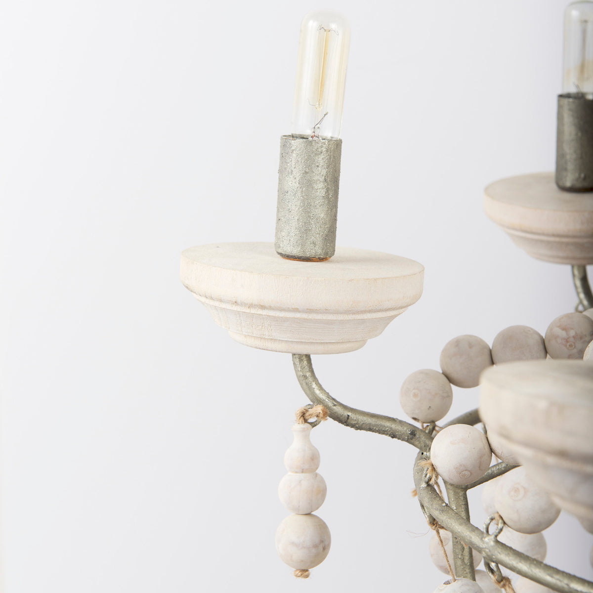 Phillum (29"x37") Silver Metal Chassis and White Wood Beaded Six Bulb Chandelier-Chandeliers-DECOROLALA