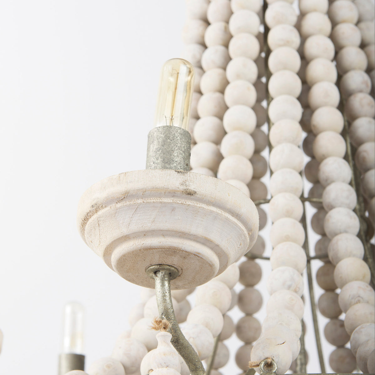 Phillum (29"x37") Silver Metal Chassis and White Wood Beaded Six Bulb Chandelier-Chandeliers-DECOROLALA