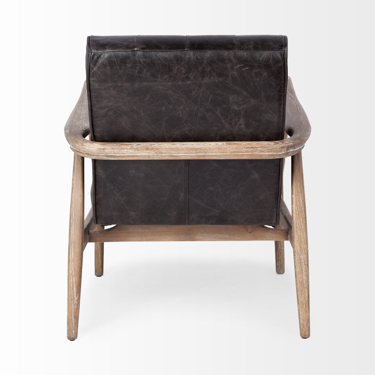Phineas Black Leather W/ Brown Wooden Frame Accent Chair-Accent Chairs-DECOROLALA