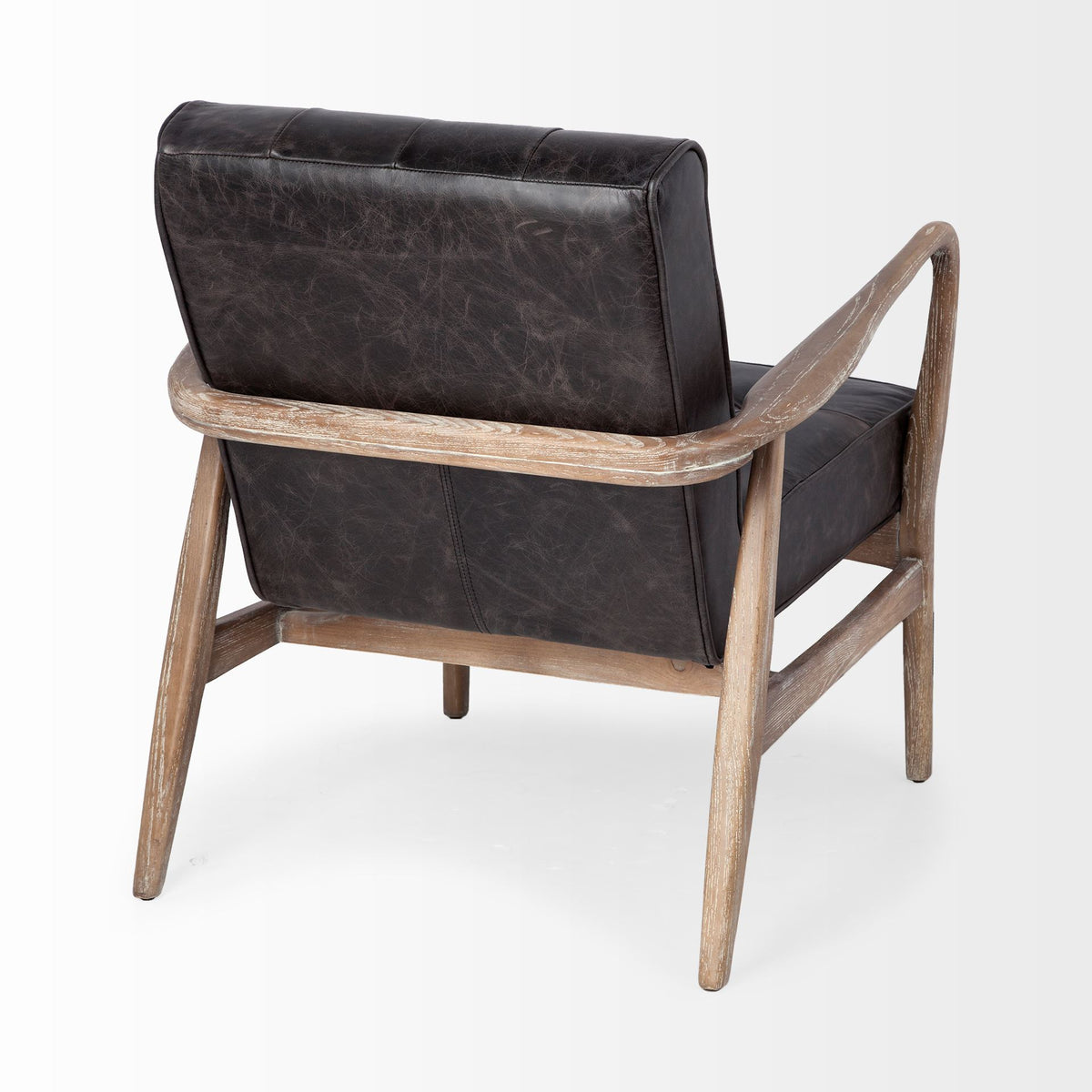 Phineas Black Leather W/ Brown Wooden Frame Accent Chair-Accent Chairs-DECOROLALA