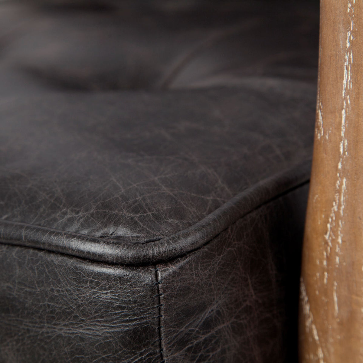 Phineas Black Leather W/ Brown Wooden Frame Accent Chair-Accent Chairs-DECOROLALA
