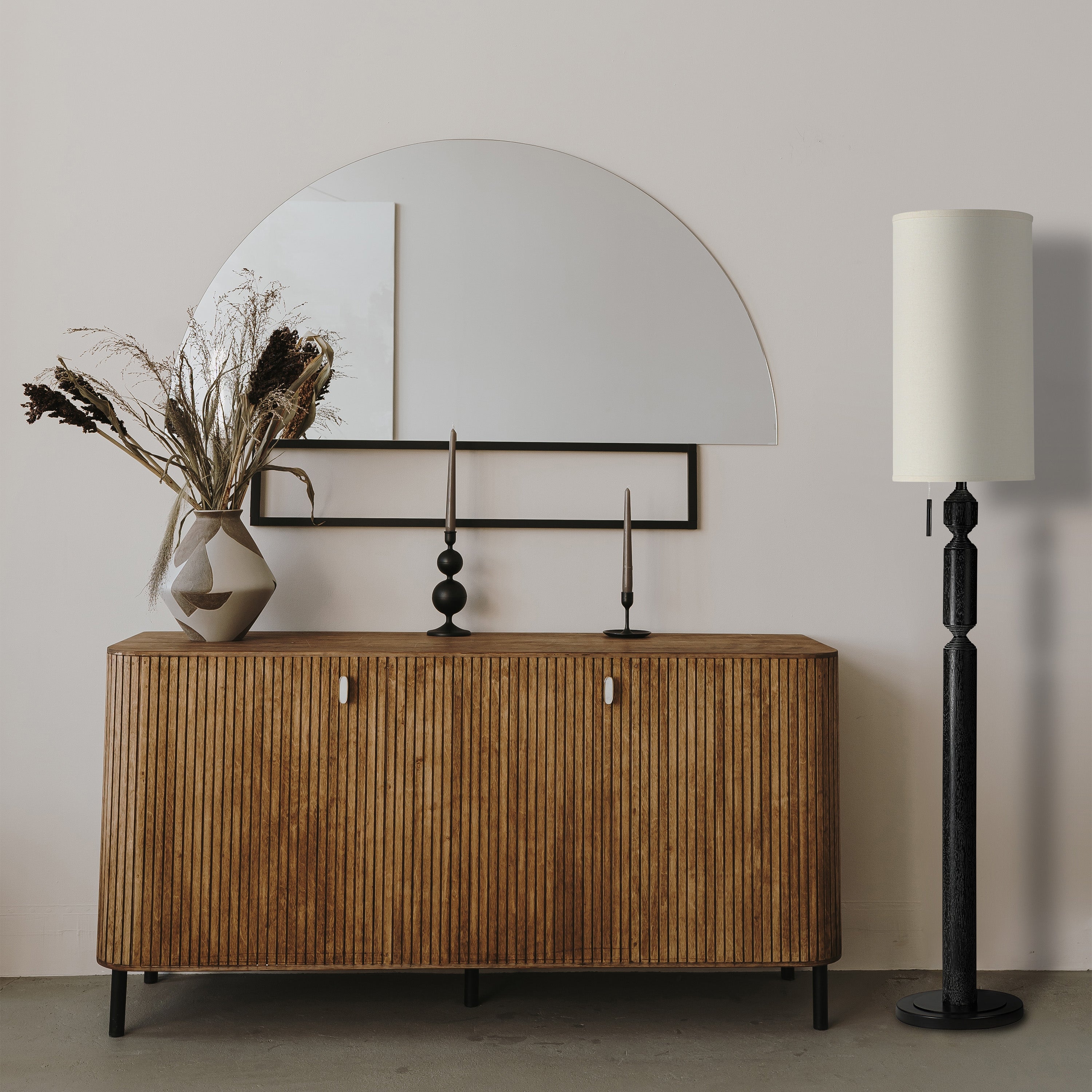 Phoenix 68" Floor Lamp, Black with Cream Shade-Floor Lamp-DECOROLALA