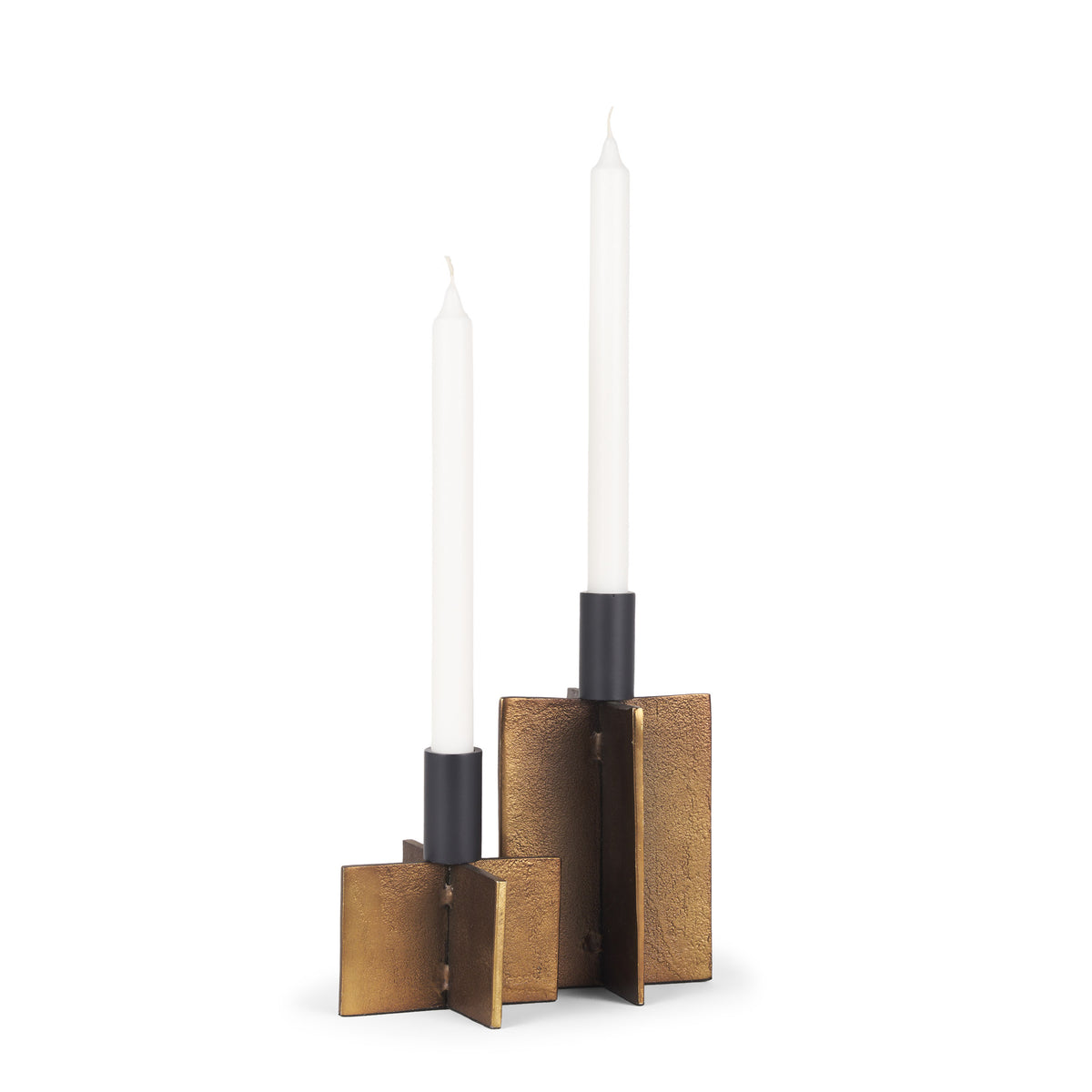 Pia Antiqued Gold w/ Black Metal Taper Candleholder (Set of 2)-Table Candle Holders-DECOROLALA