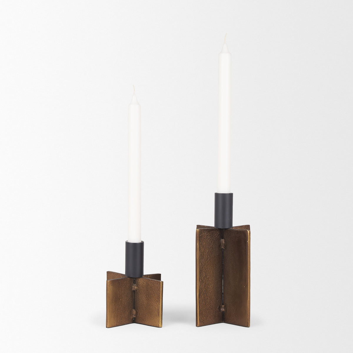 Pia Antiqued Gold w/ Black Metal Taper Candleholder (Set of 2)-Table Candle Holders-DECOROLALA