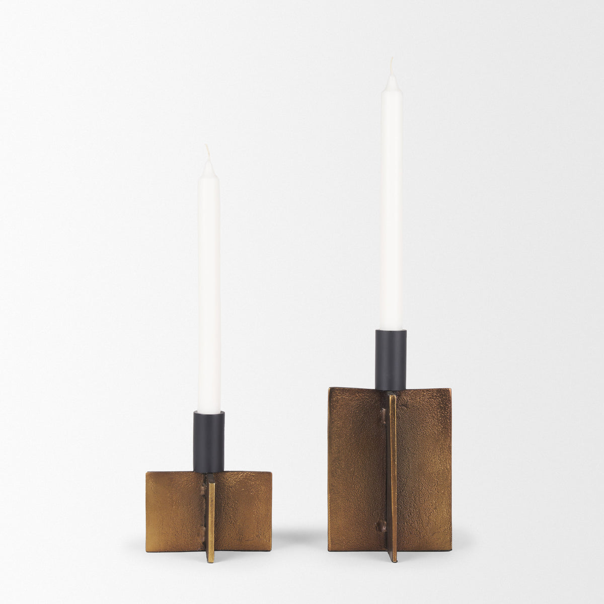 Pia Antiqued Gold w/ Black Metal Taper Candleholder (Set of 2)-Table Candle Holders-DECOROLALA