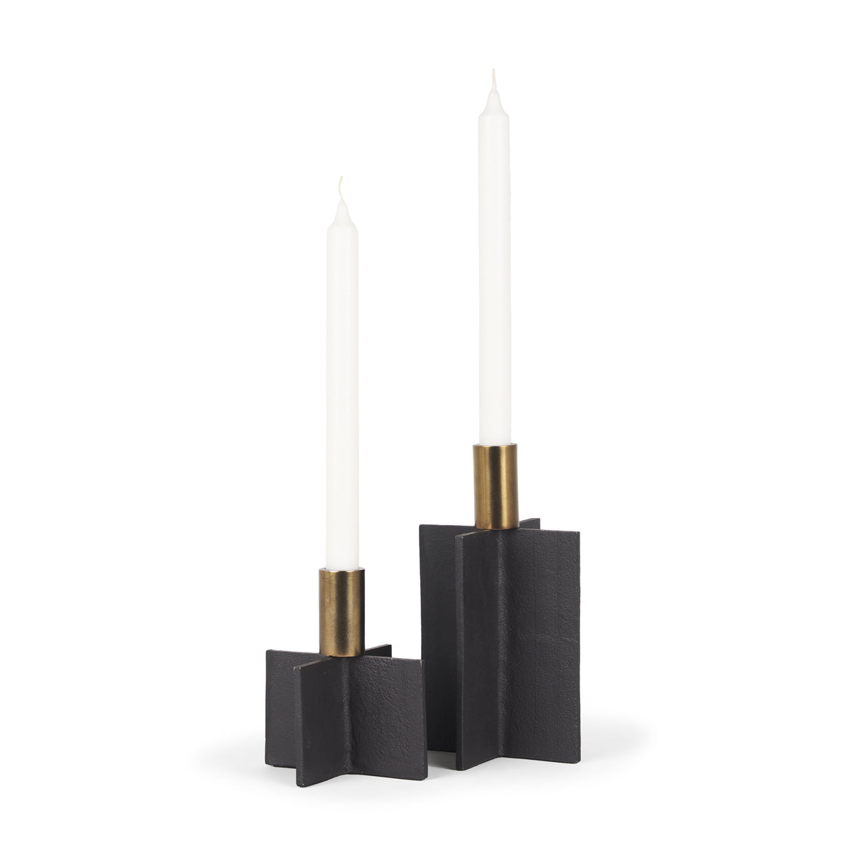 Pia Matte Black w/ Brushed Gold Metal Taper Candleholder (Set of 2)-Table Candle Holders-DECOROLALA