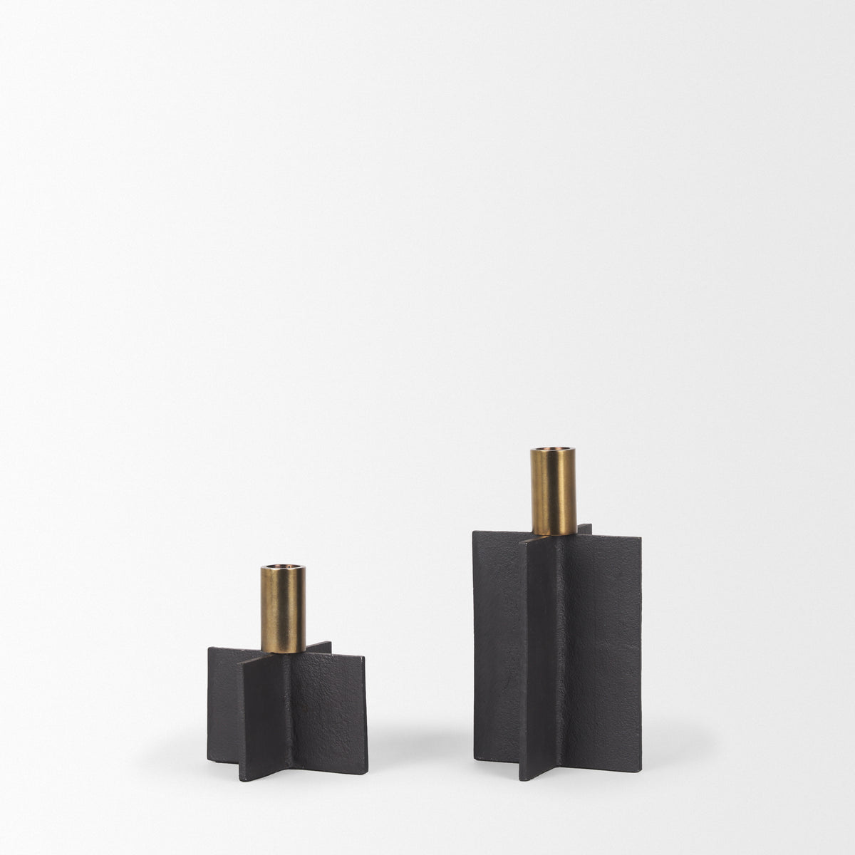 Pia Matte Black w/ Brushed Gold Metal Taper Candleholder (Set of 2)-Table Candle Holders-DECOROLALA
