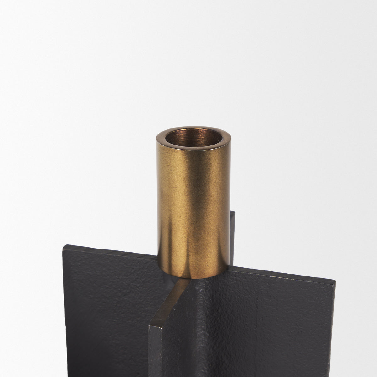 Pia Matte Black w/ Brushed Gold Metal Taper Candleholder (Set of 2)-Table Candle Holders-DECOROLALA