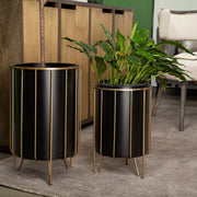 Pianta 13 x 21 Set of Two Black Metal Insert Brass Frame Plant Stands-Plant & Magazine Racks-DECOROLALA