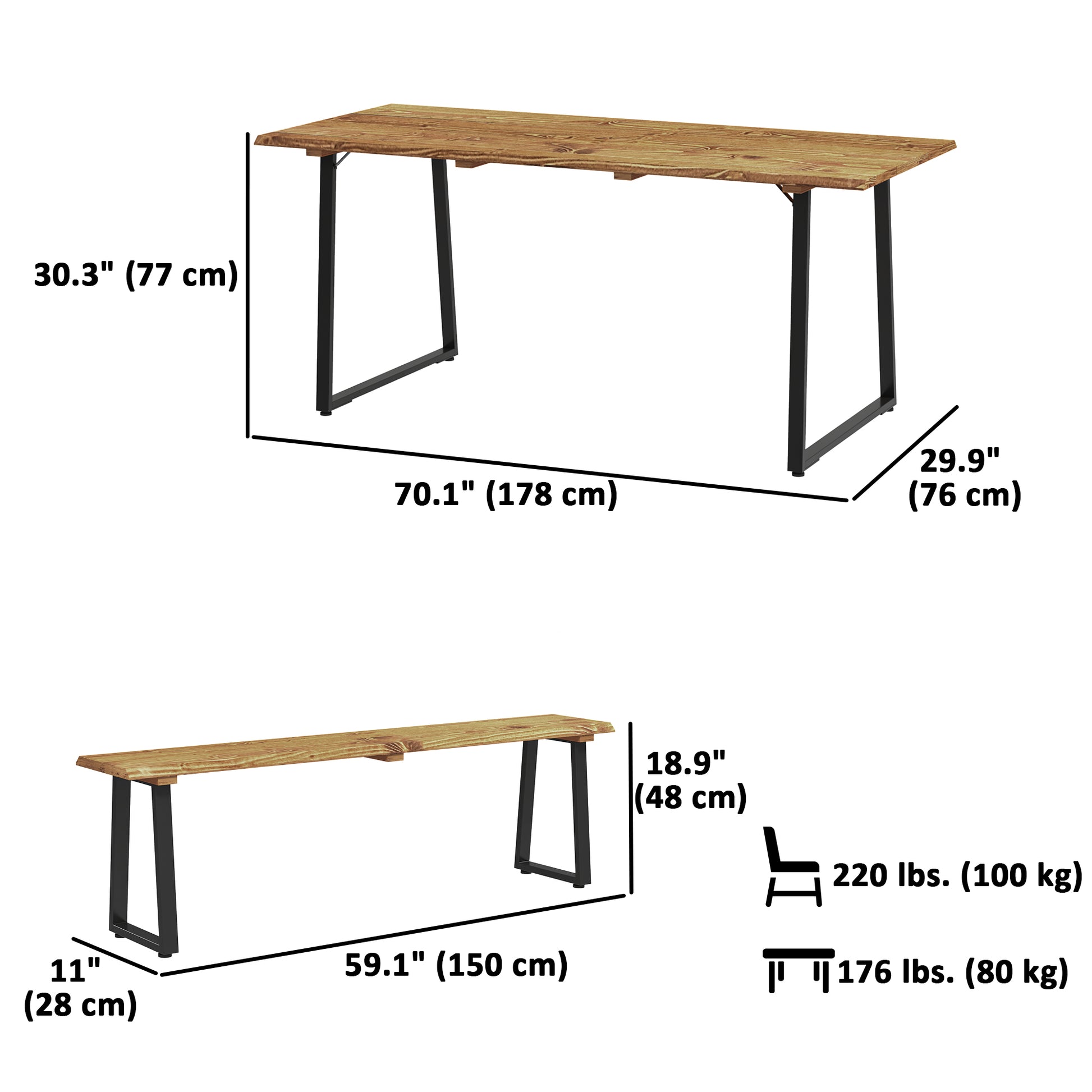 Picnic Table Set for 6 - Brown Wood Steel-DECOROLALA
