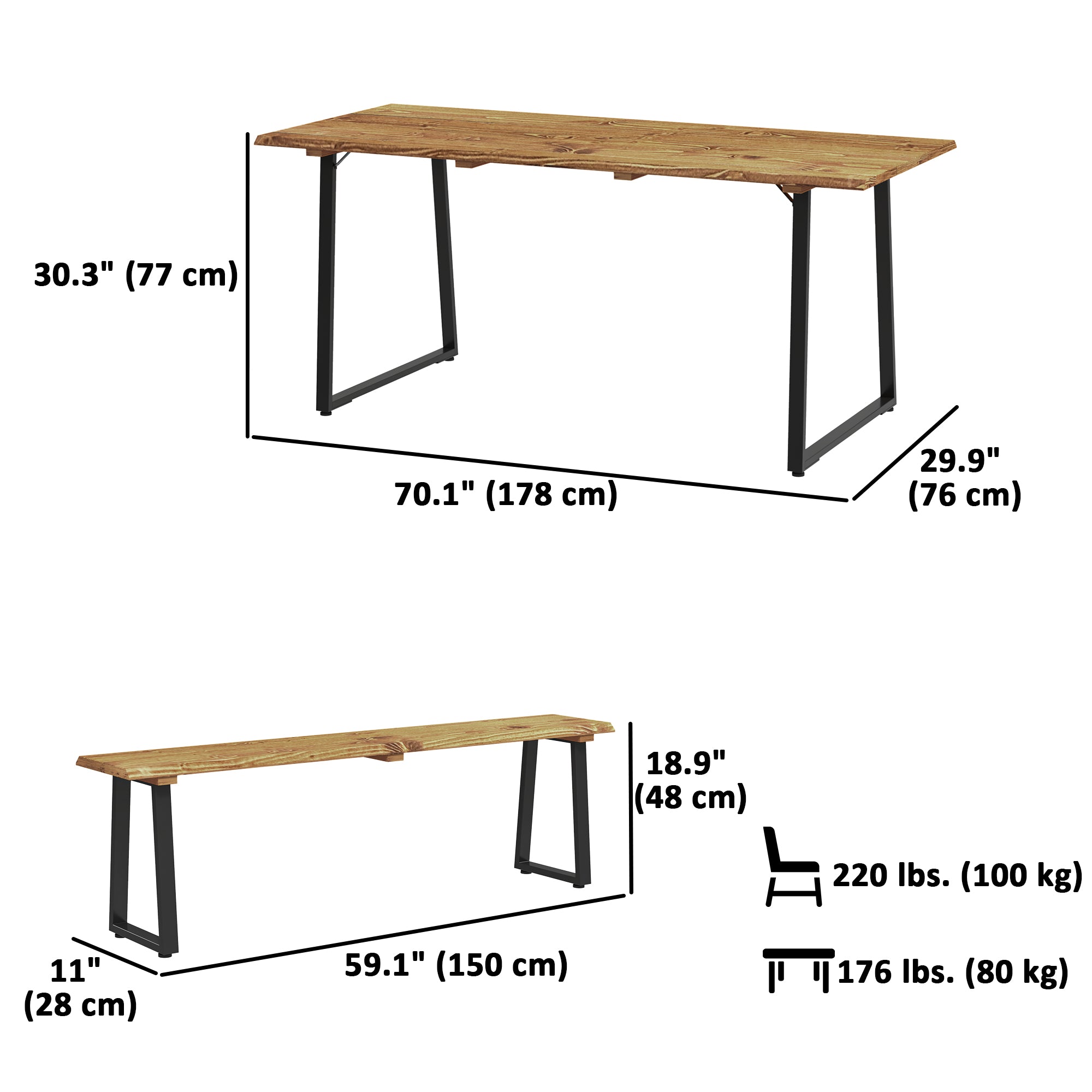 Picnic Table Set for 6 - Brown Wood Steel-DECOROLALA