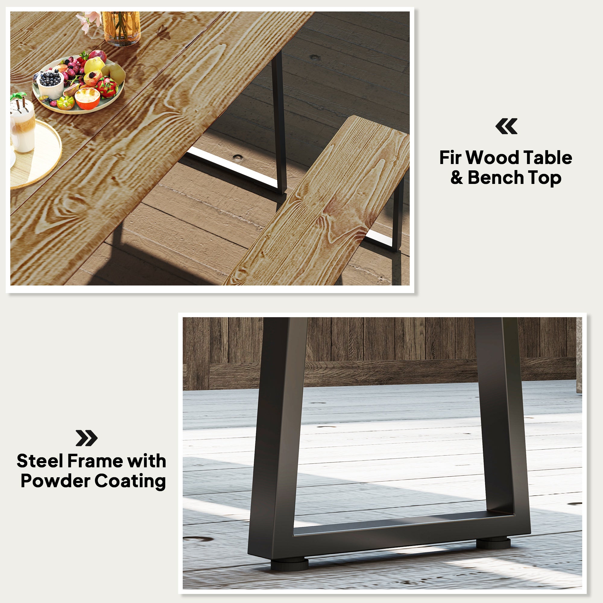 Picnic Table Set for 6 - Brown Wood Steel-DECOROLALA