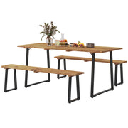 Picnic Table Set for 6 - Brown Wood Steel-DECOROLALA