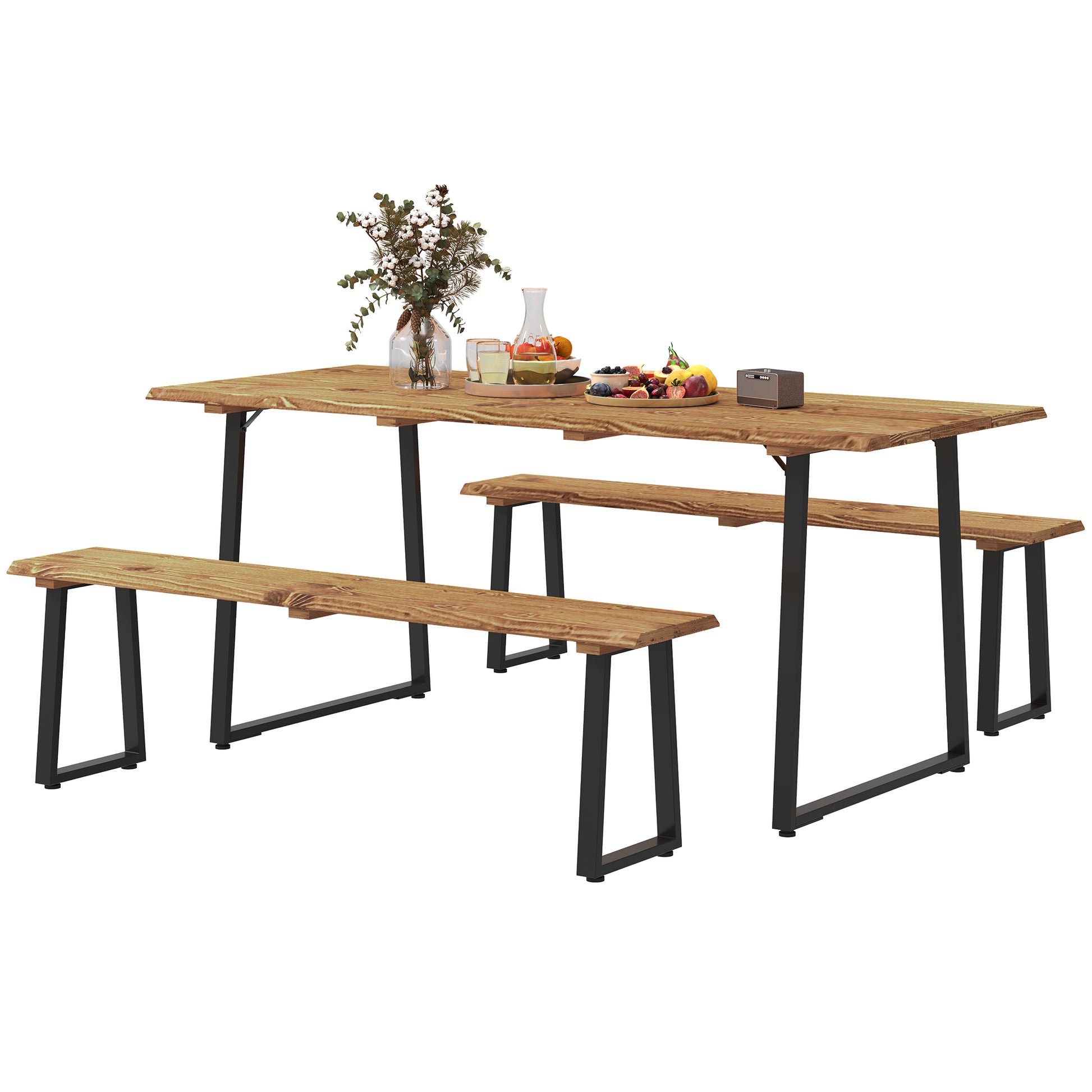 Picnic Table Set for 6 - Brown Wood Steel-DECOROLALA