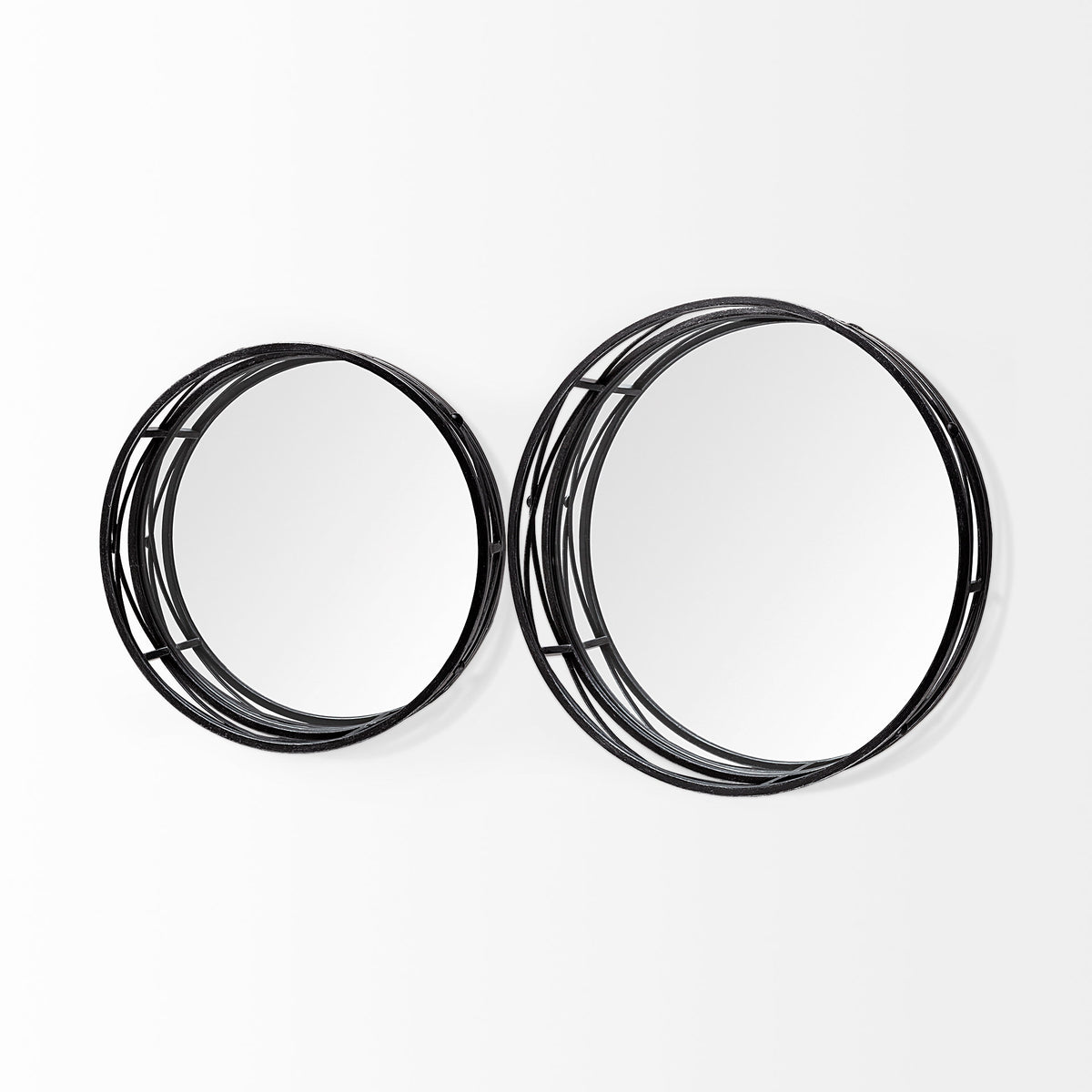 Piers (Set of 2) Black Metal Mirrored Round Trays-Trays-DECOROLALA