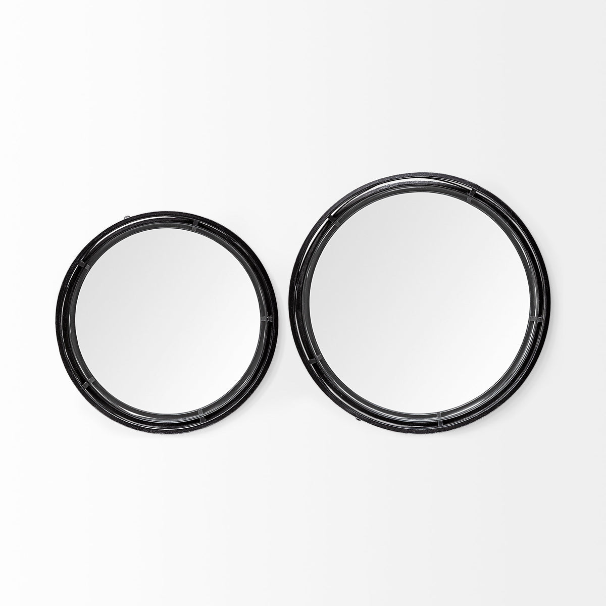 Piers (Set of 2) Black Metal Mirrored Round Trays-Trays-DECOROLALA