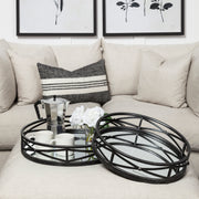 Piers (Set of 2) Black Metal Mirrored Round Trays-Trays-DECOROLALA