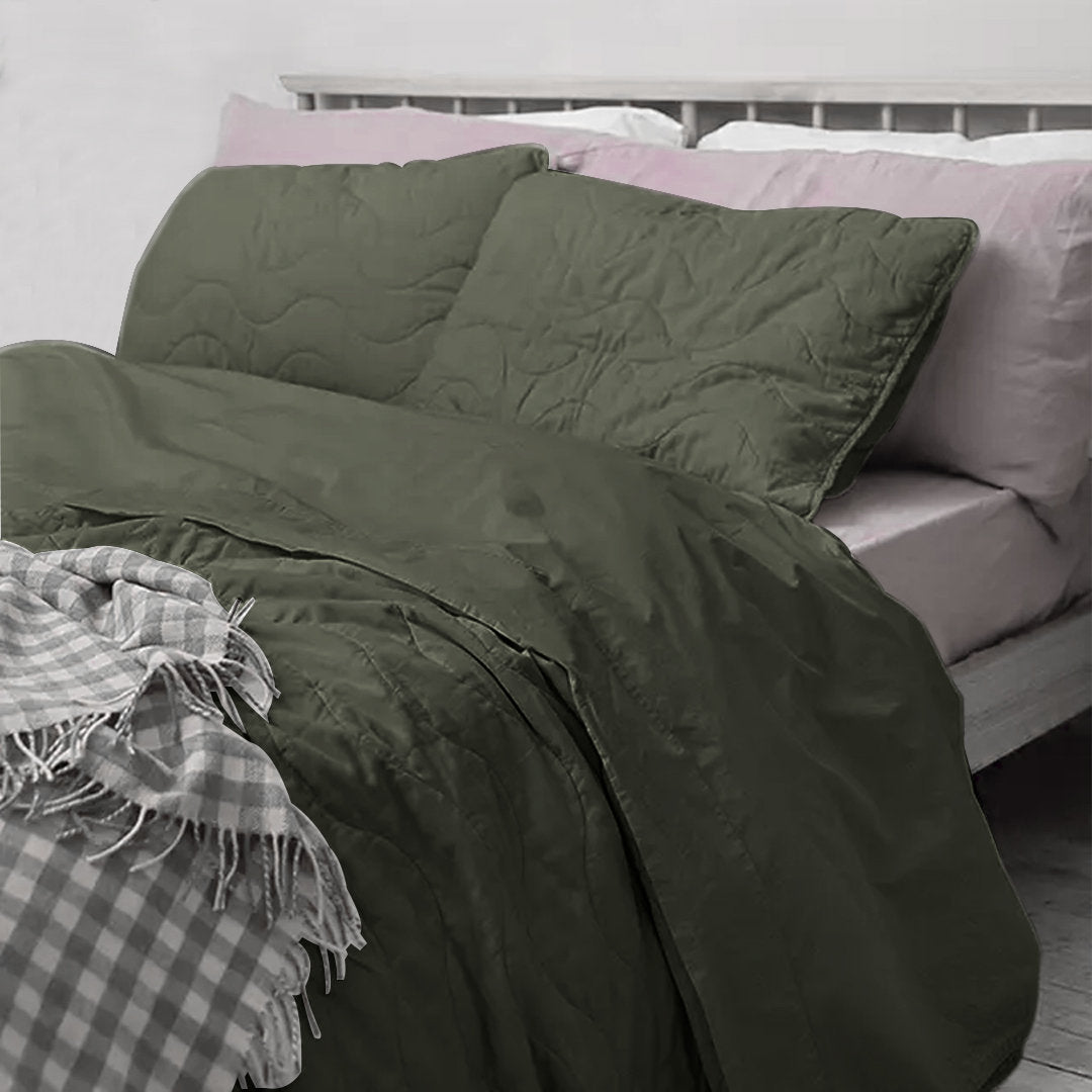 Piglet Stitch Pure Linen Quilt Set with Cotton Filling-Bed Sheet-DECOROLALA