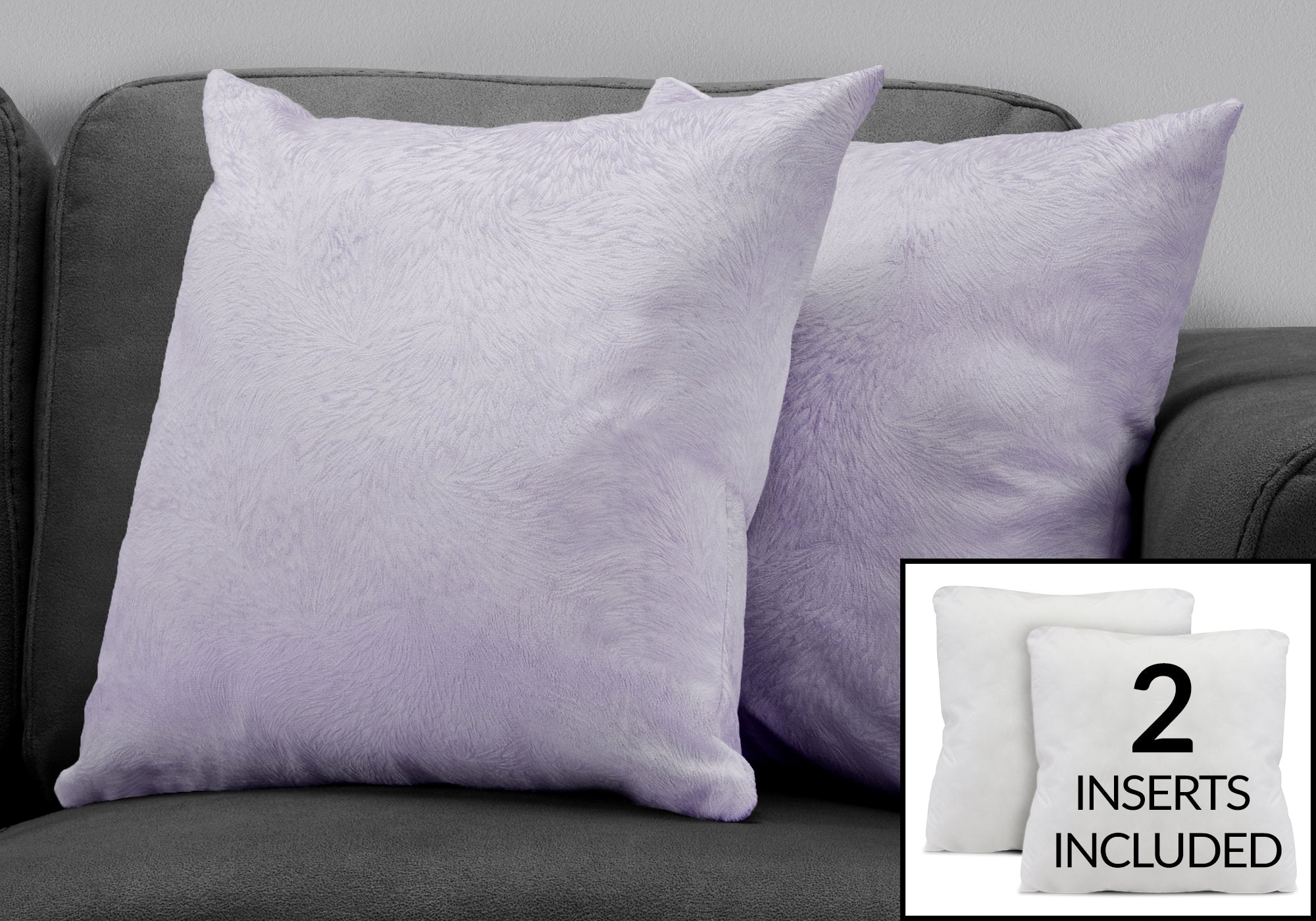 Pillow Cover 18x18 Light Purple Feathered Velvet 2pc Set-Pillows-DECOROLALA