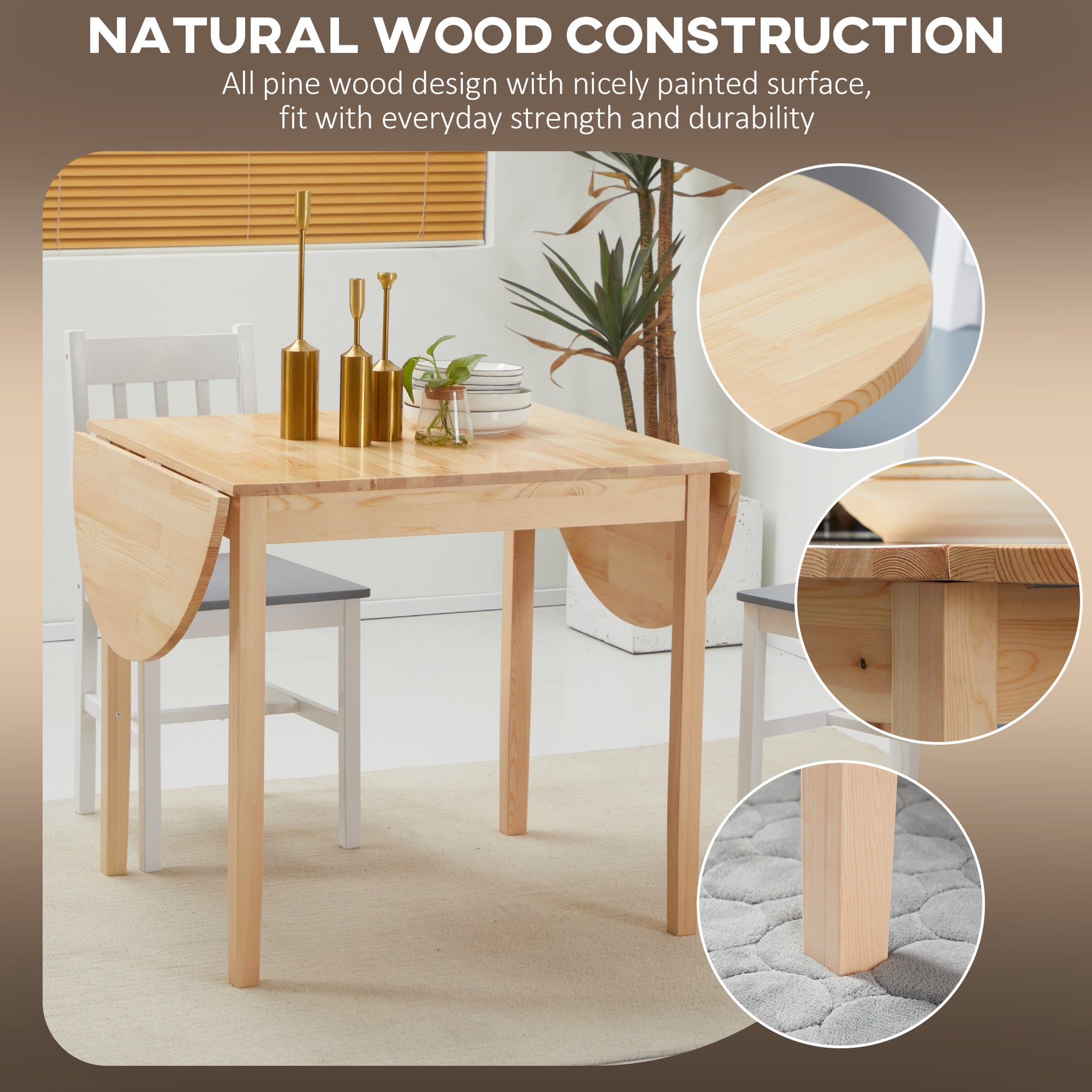 Pine Drop Leaf Dining Table - Seats 4-6 Natural-DECOROLALA