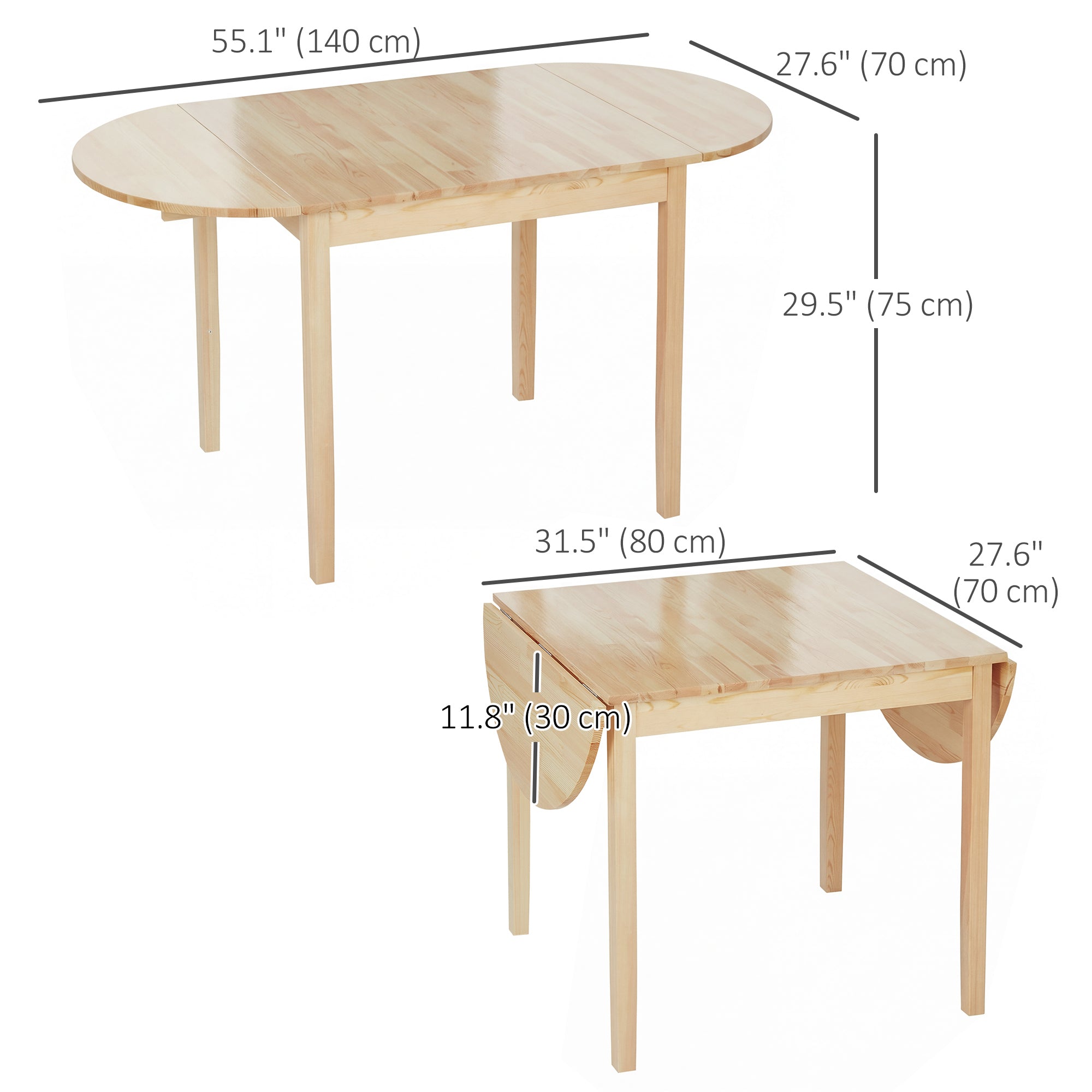 Pine Drop Leaf Dining Table - Seats 4-6 Natural-DECOROLALA
