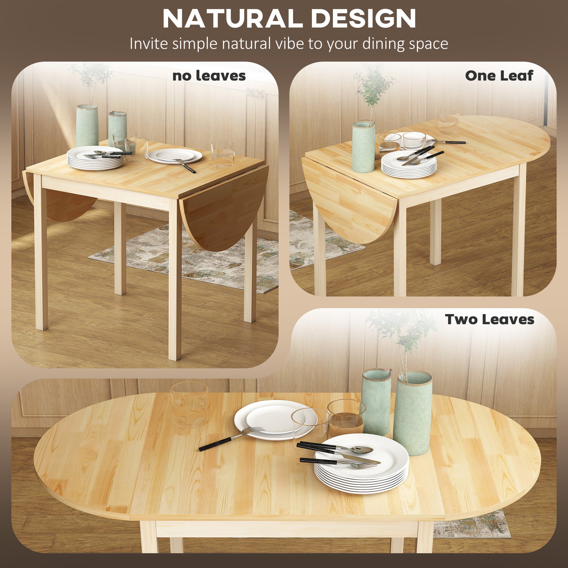 Pine Drop Leaf Dining Table - Seats 4-6 Natural-DECOROLALA