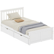Pine Twin Bed Frame, Storage, No Spring, White, Easy Assembly, Wood Slats-DECOROLALA