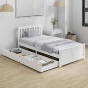 Pine Twin Bed Frame, Storage, No Spring, White, Easy Assembly, Wood Slats-DECOROLALA
