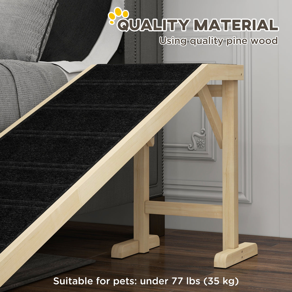 Pine Wood Pet Ramp for Dogs and Cats - 74"L x 25"H Natural-Dogs-DECOROLALA