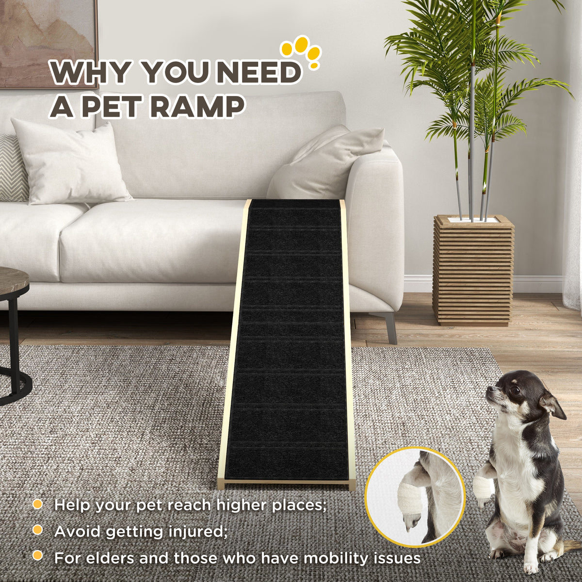 Pine Wood Pet Ramp for Dogs and Cats - 74"L x 25"H Natural-Dogs-DECOROLALA