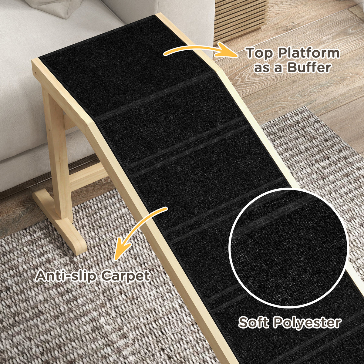 Pine Wood Pet Ramp for Dogs and Cats - 74"L x 25"H Natural-Dogs-DECOROLALA