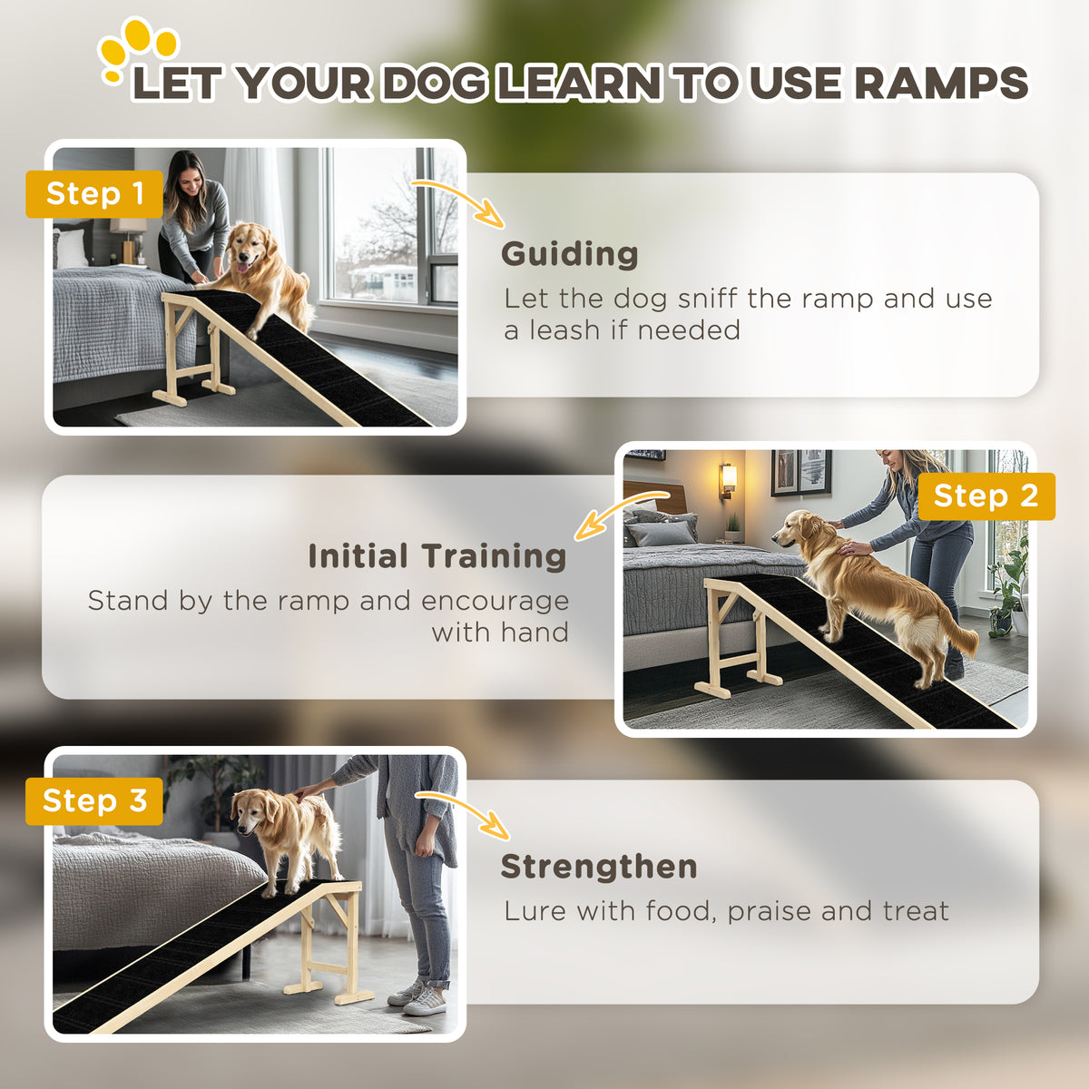Pine Wood Pet Ramp for Dogs and Cats - 74"L x 25"H Natural-Dogs-DECOROLALA