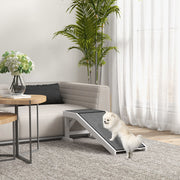 Pine Wood Pet Ramp with Non-slip Carpet - 49"L White Grey-Dogs-DECOROLALA