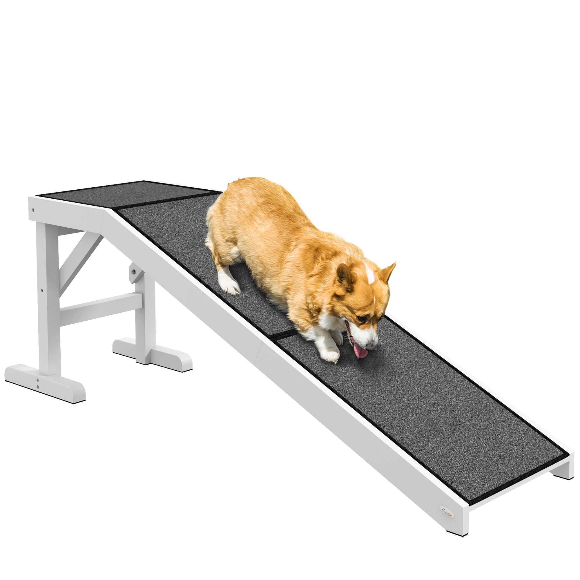 Pine Wood Pet Ramp with Platform - White 60"L x 16"W x 20"H-Dogs-DECOROLALA
