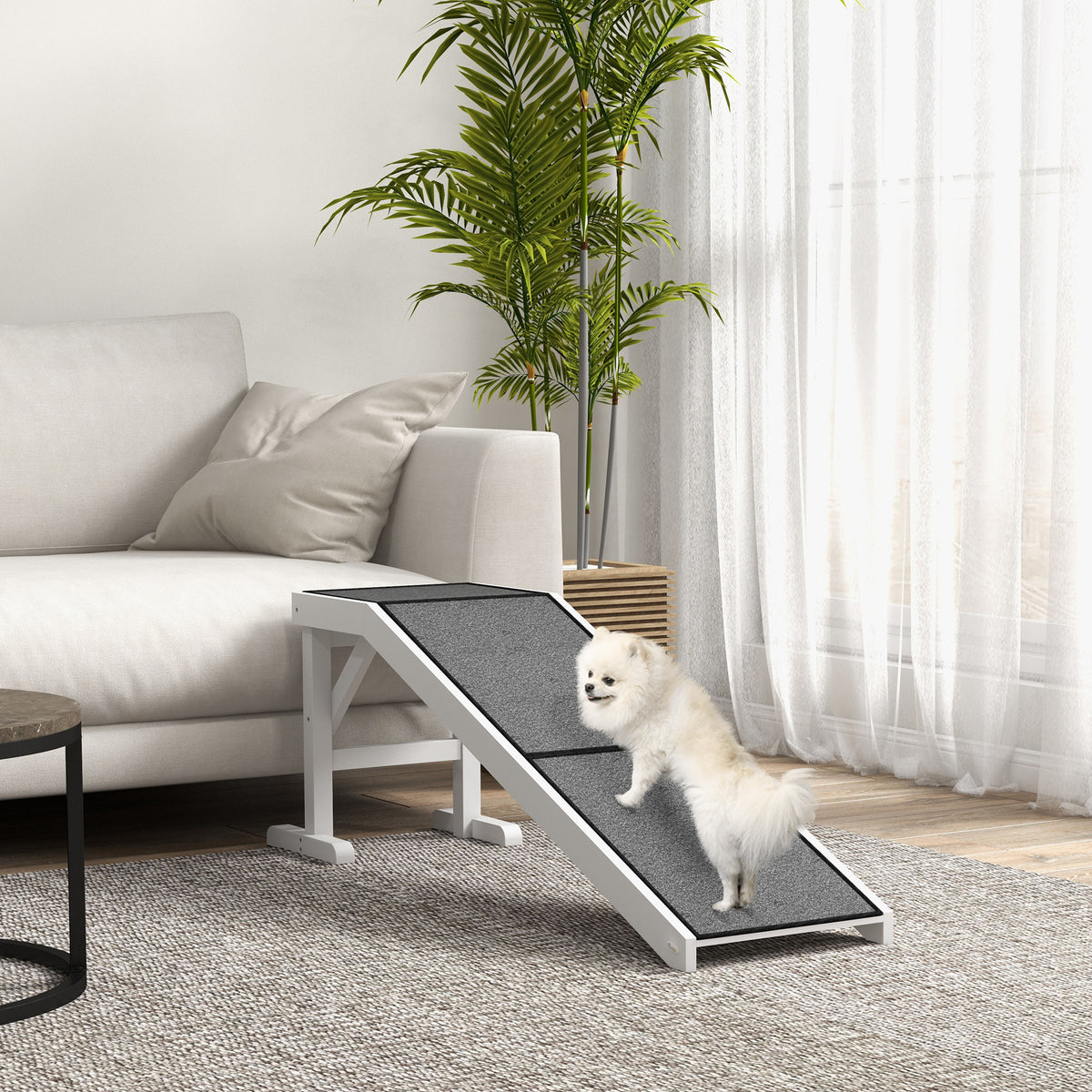 Pine Wood Pet Ramp with Platform - White 60"L x 16"W x 20"H-Dogs-DECOROLALA