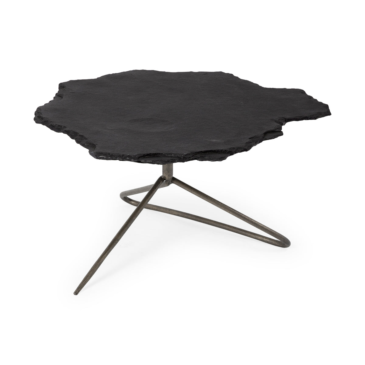 Pinera 37"x33" Black Slate With Iron Base Coffee Table-Coffee Tables-DECOROLALA