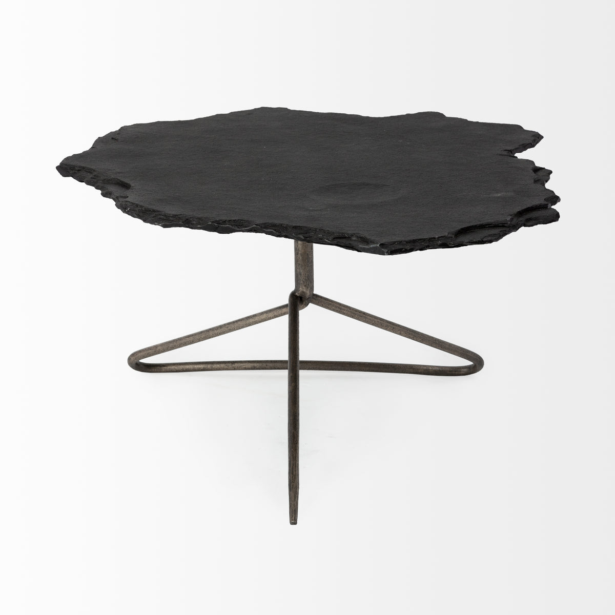 Pinera 37"x33" Black Slate With Iron Base Coffee Table-Coffee Tables-DECOROLALA