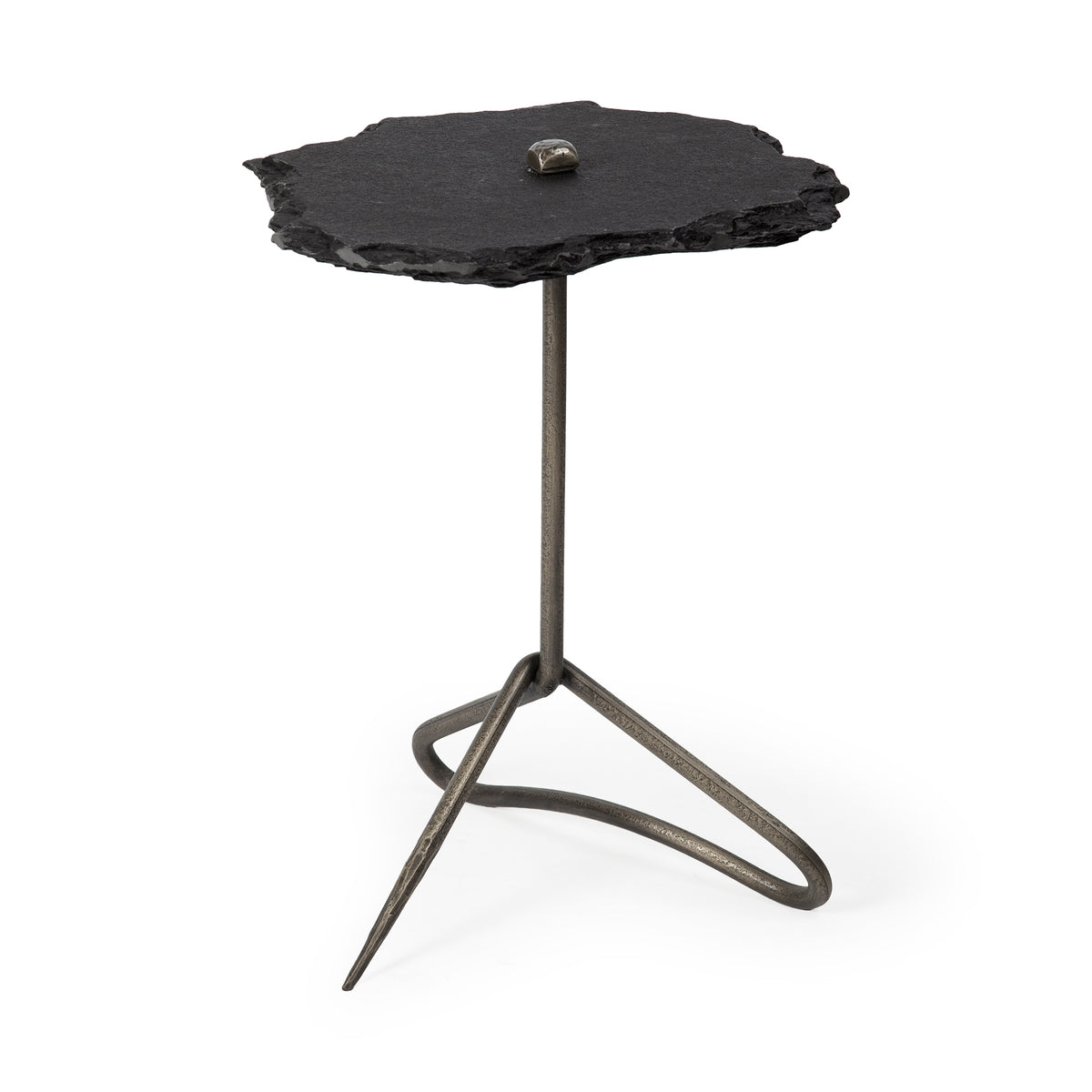 Pinera II 19L x 19W Slate Top W/ Triangular Iron Base Accent Table-Accent Tables-DECOROLALA