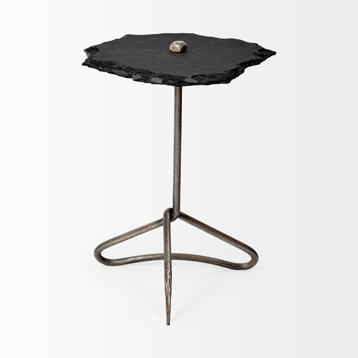 Pinera II 19L x 19W Slate Top W/ Triangular Iron Base Accent Table-Accent Tables-DECOROLALA